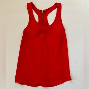 Express sleeveless sheer red blouse with zipper at the back of blouse